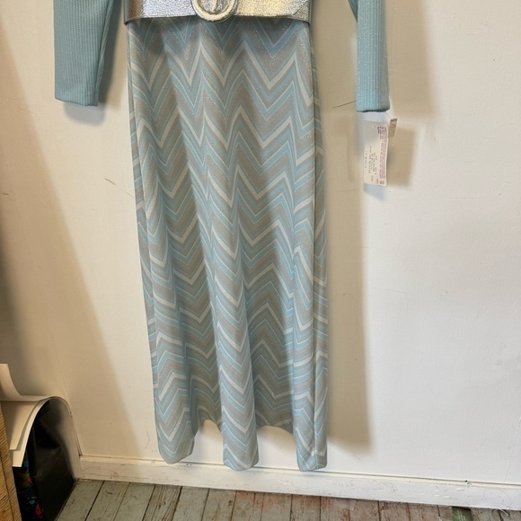 Vintage 60s Toni Todd‎ Dress Metallic Lurex Maxi Gown Silver Blue Womens Medium - Picture 5 of 12